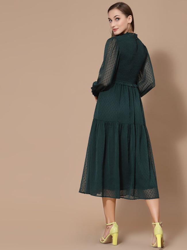 Women Green A-Line Odour Free Midi Dress