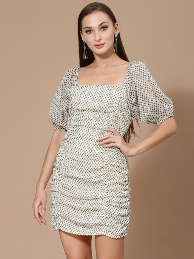 Women Beige Odour Free Mini Sheath Dress