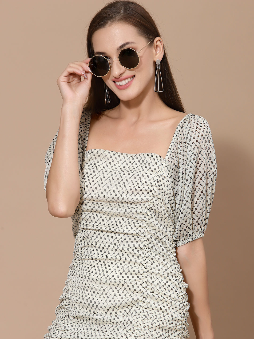 Women Beige Odour Free Mini Sheath Dress