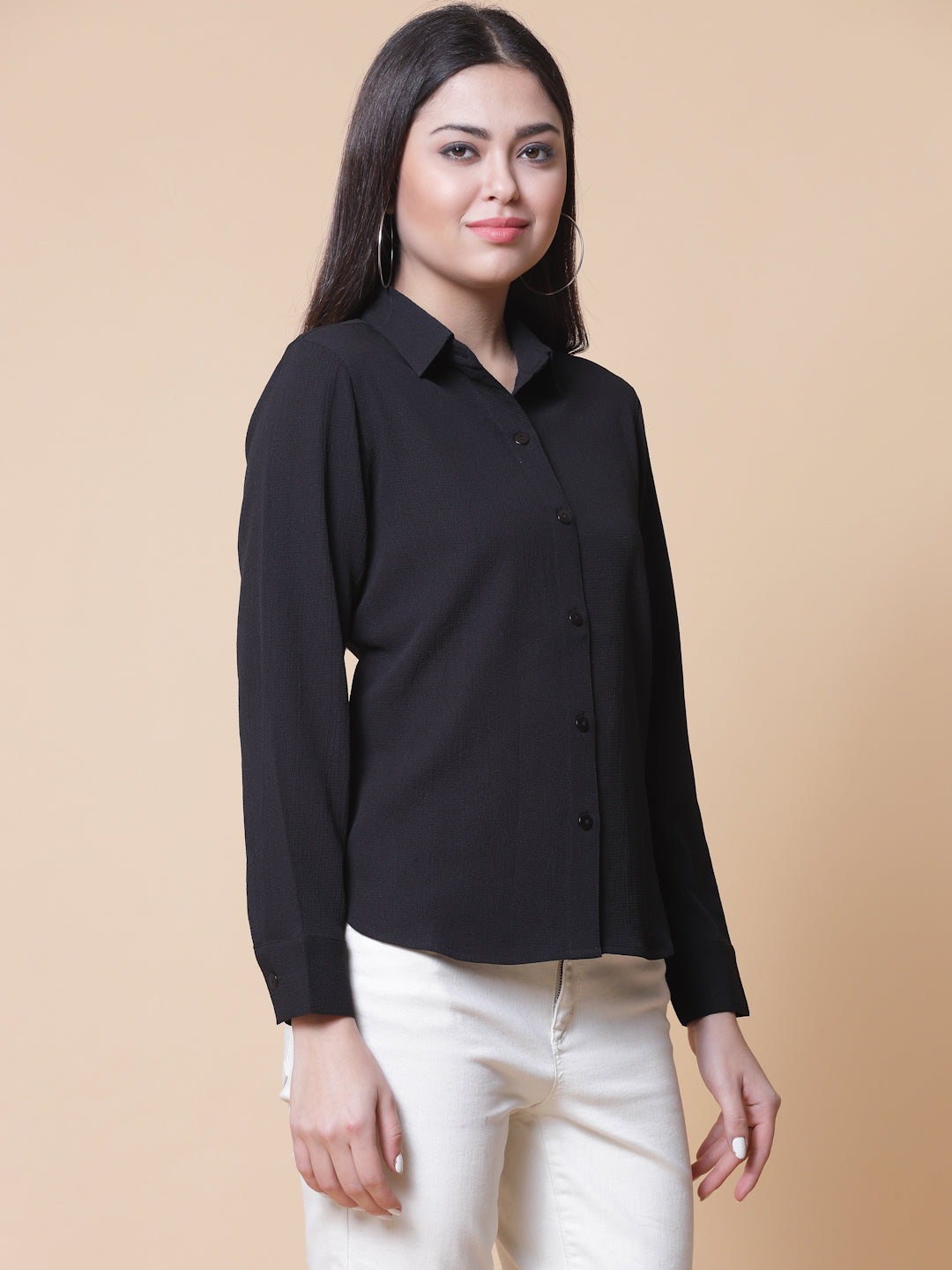 Women Black Crepe Odour Free Shirt