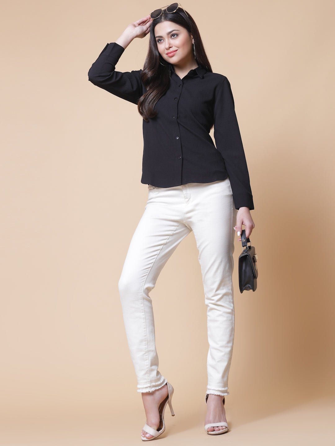 Women Black Crepe Odour Free Shirt