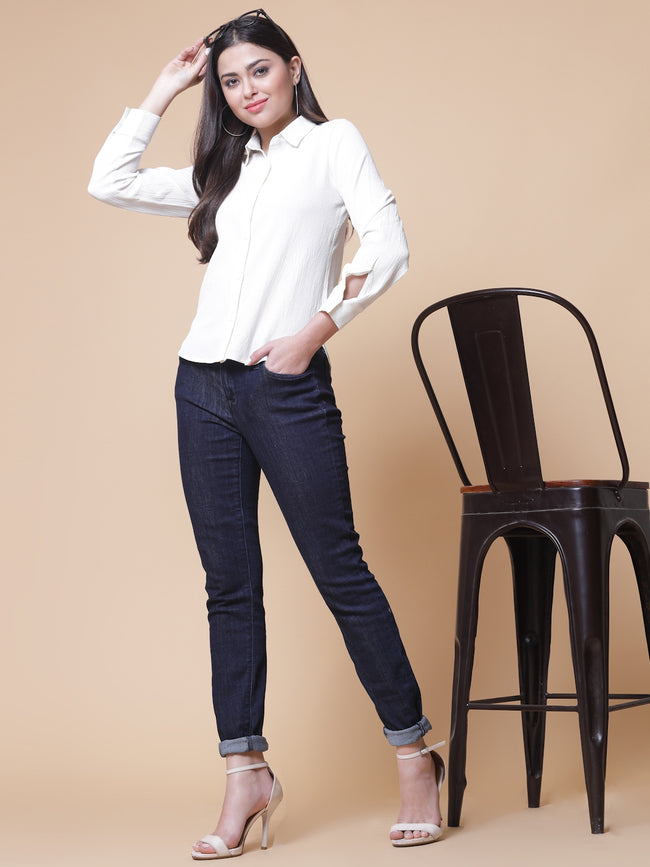 Women White Crepe Odour Free Shirt