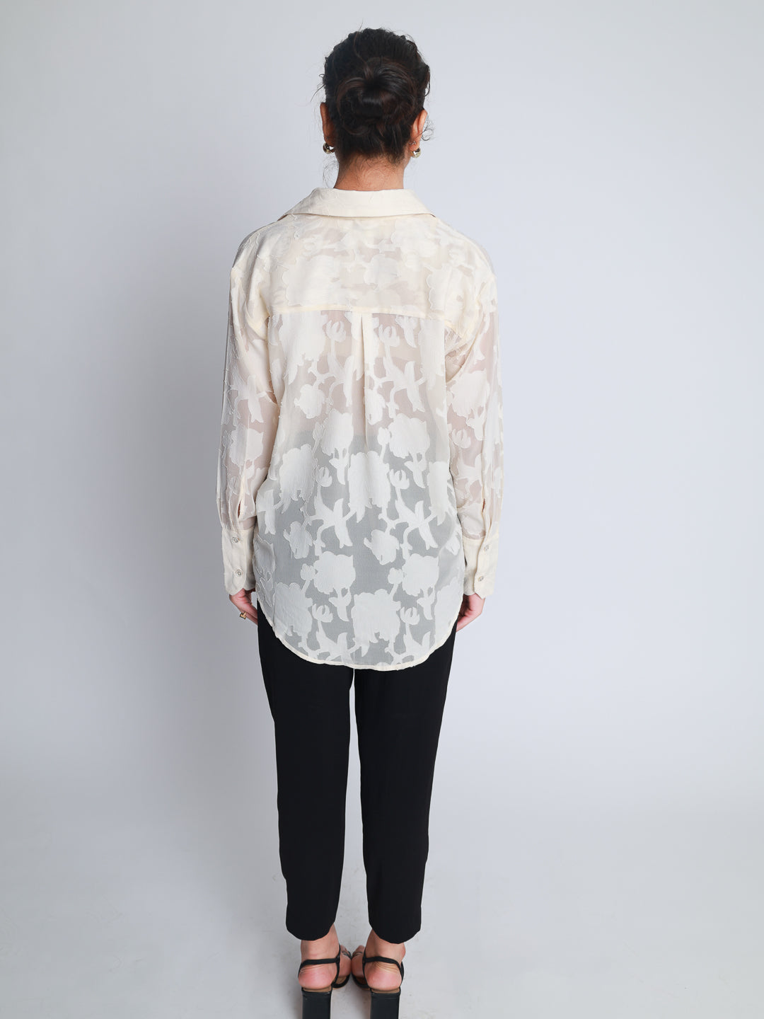 Women Off White Jacquard Party Wear Shirt