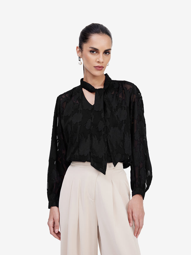 Women Black Sheer Semiformal Top