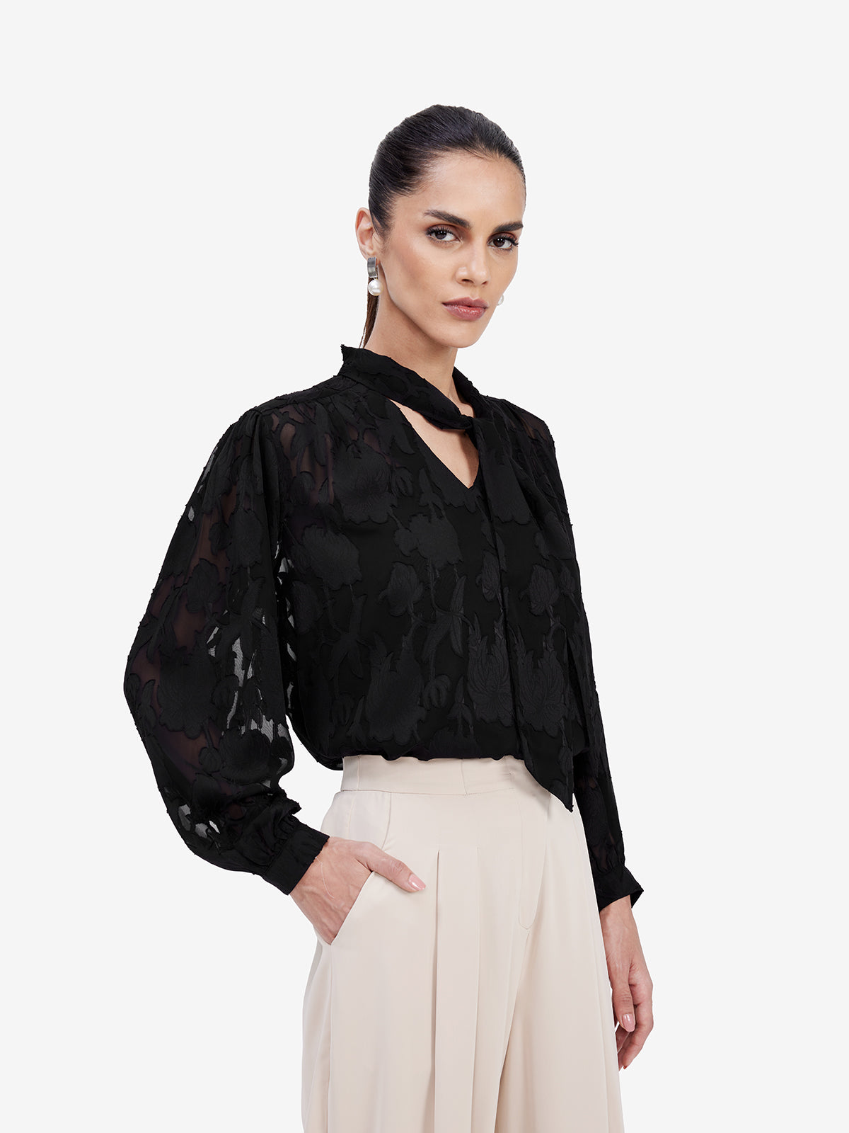 Women Black Sheer Semiformal Top