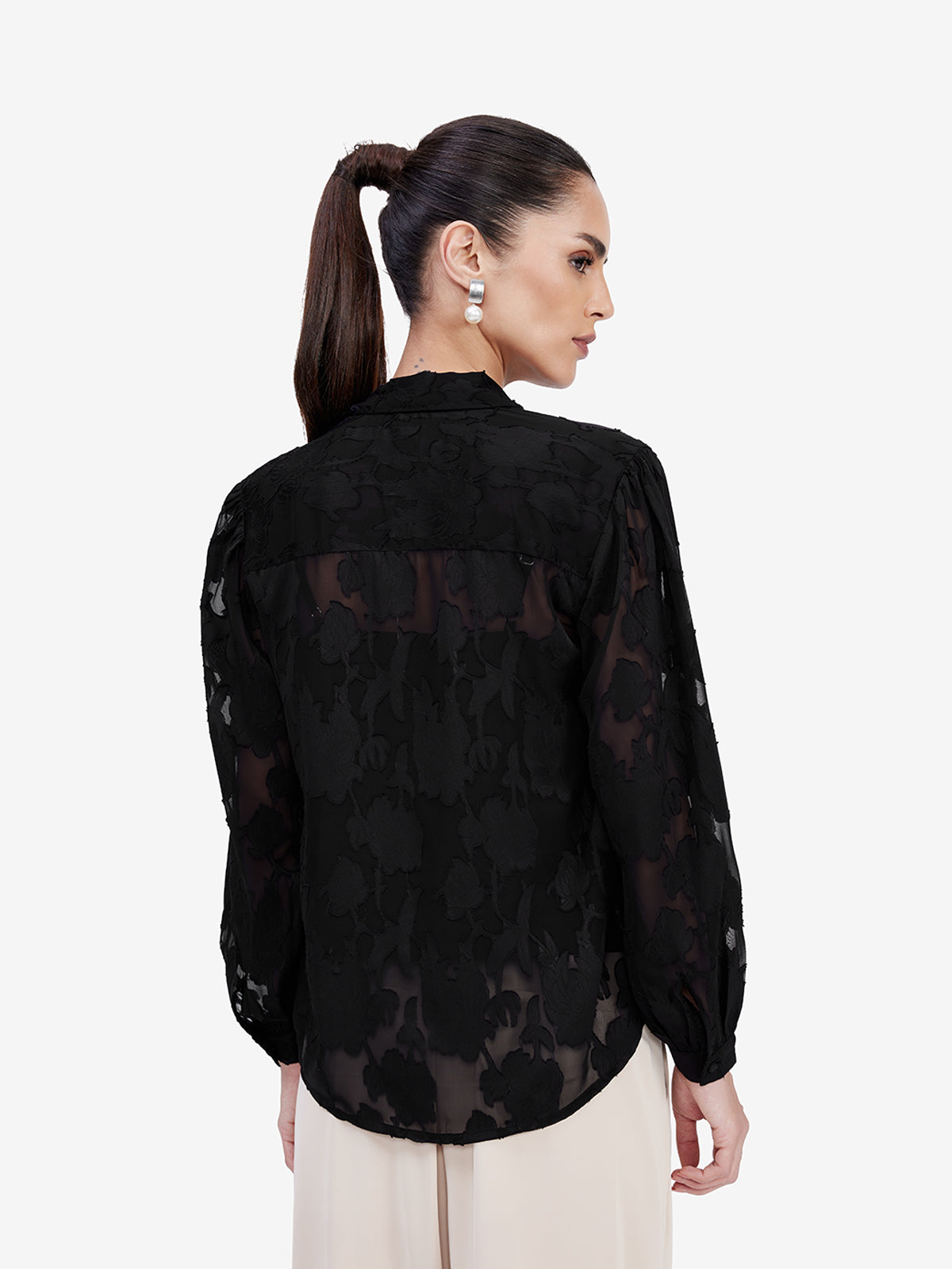 Women Black Sheer Semiformal Top