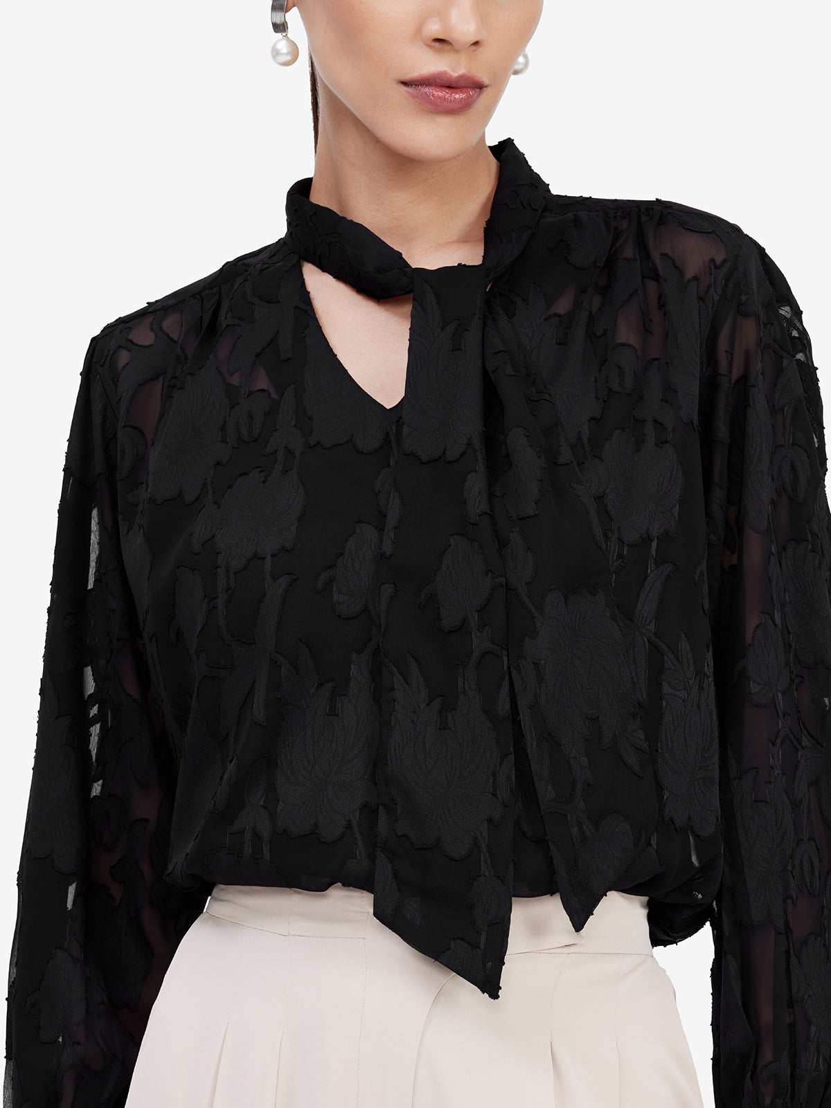 Women Black Sheer Semiformal Top
