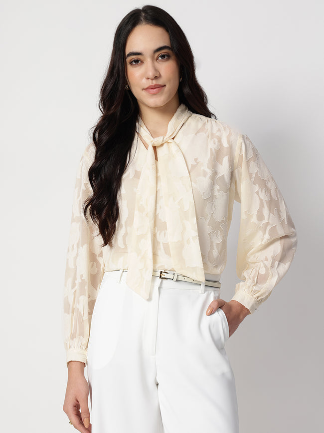 Women Jacquard Premium Satin Tie Top
