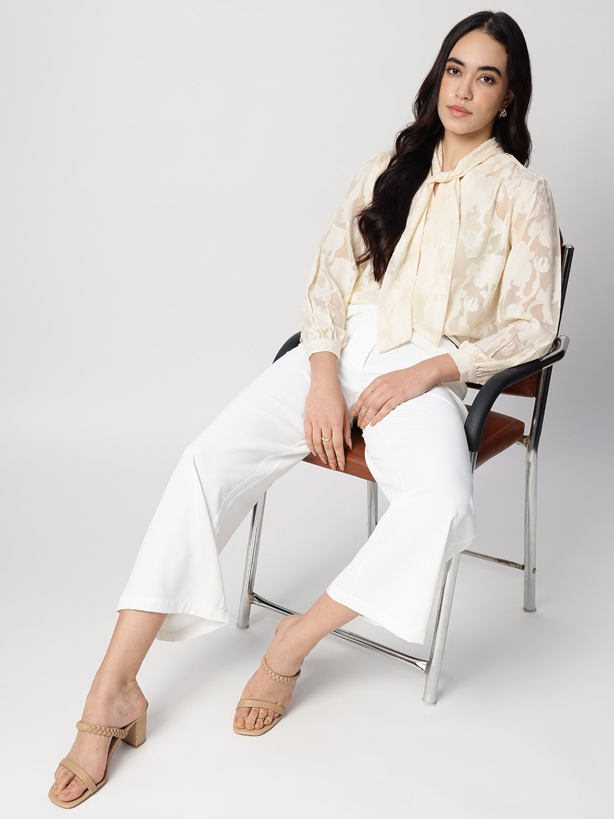 Women Jacquard Premium Satin Tie Top