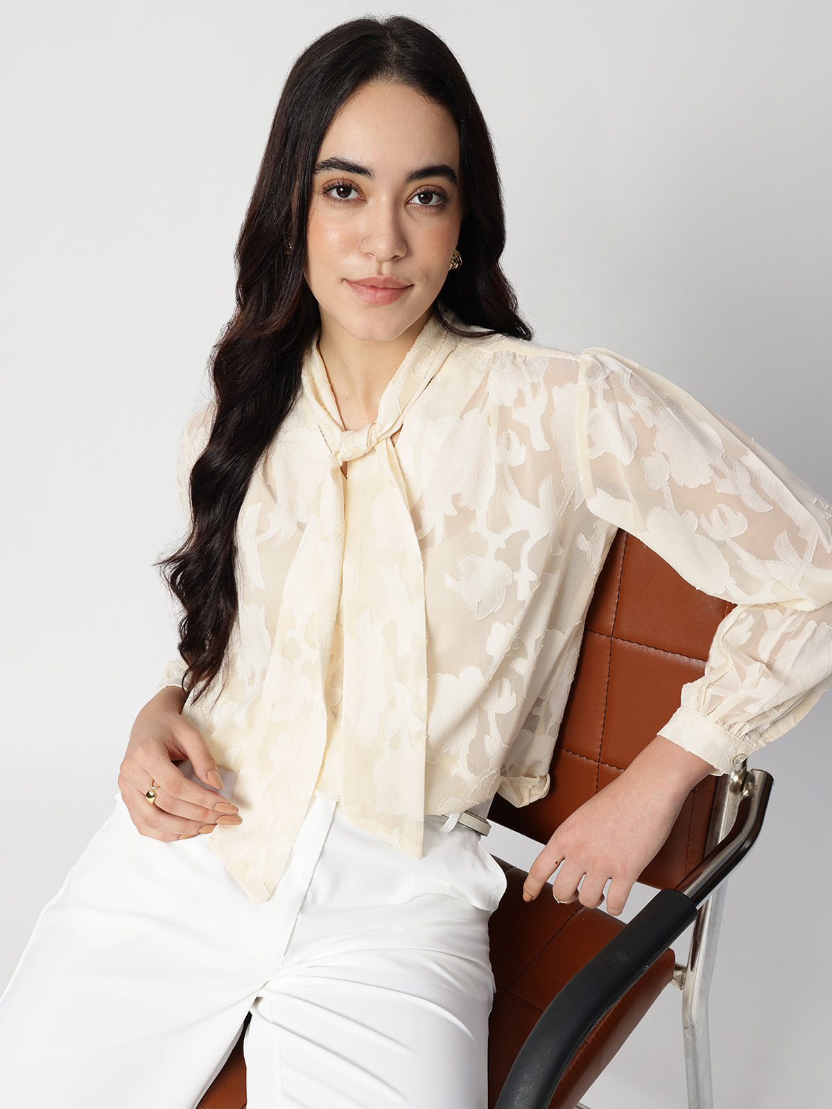 Women Jacquard Premium Satin Tie Top