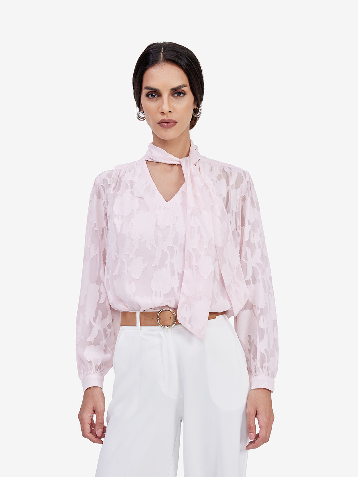 Women Pink Sheer Semiformal Top