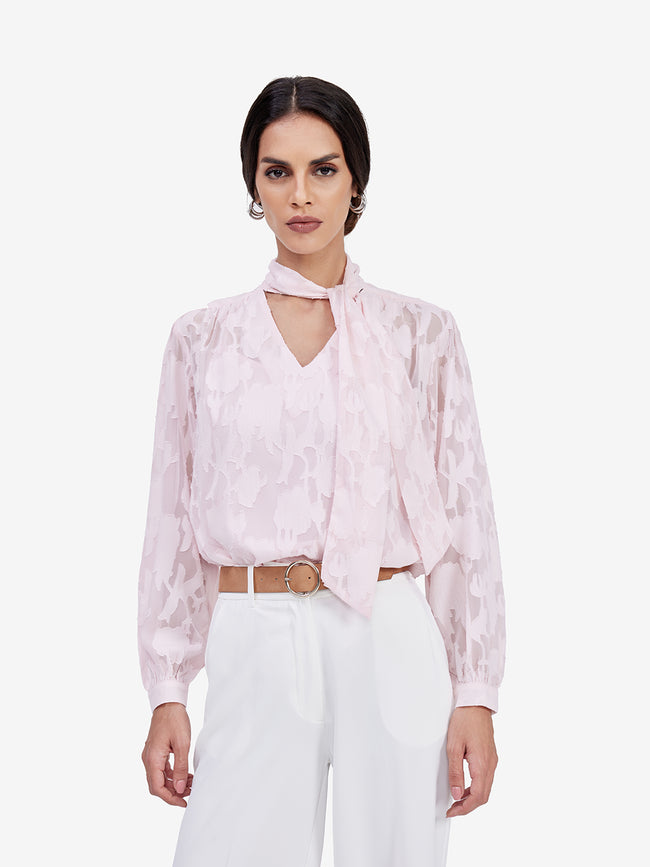 Women Pink Sheer Semiformal Top
