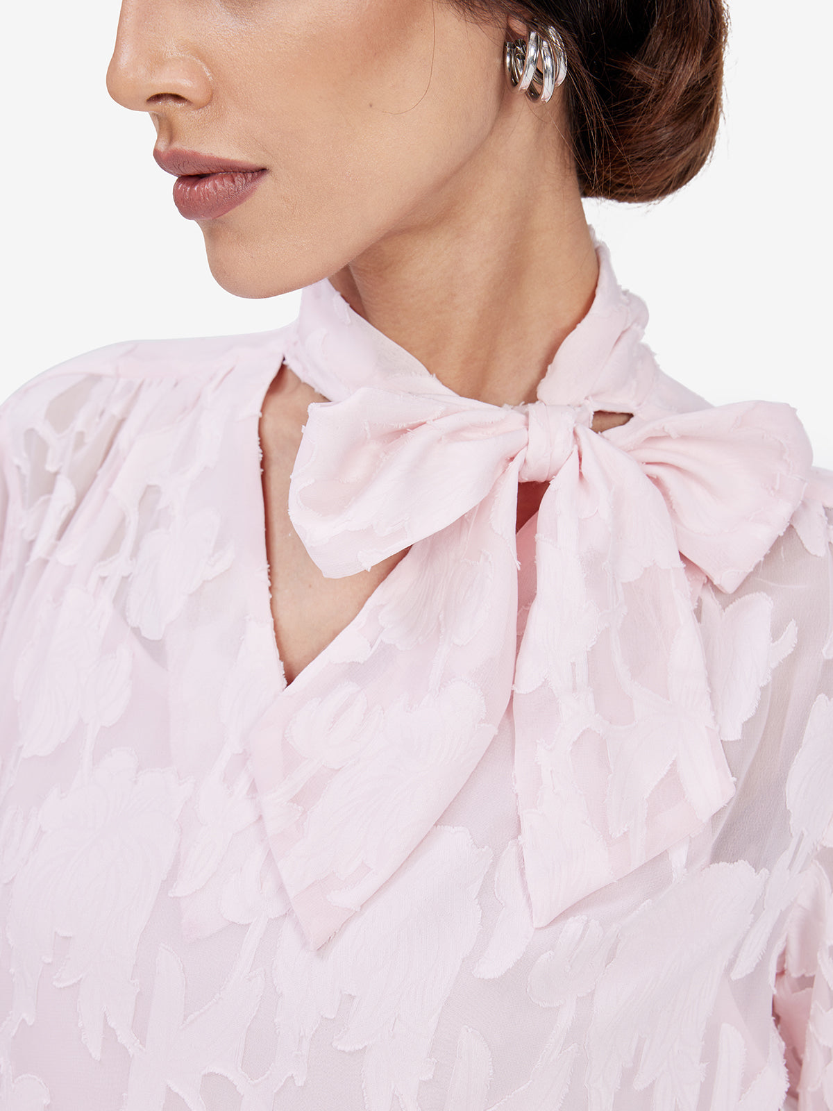 Women Pink Sheer Semiformal Top