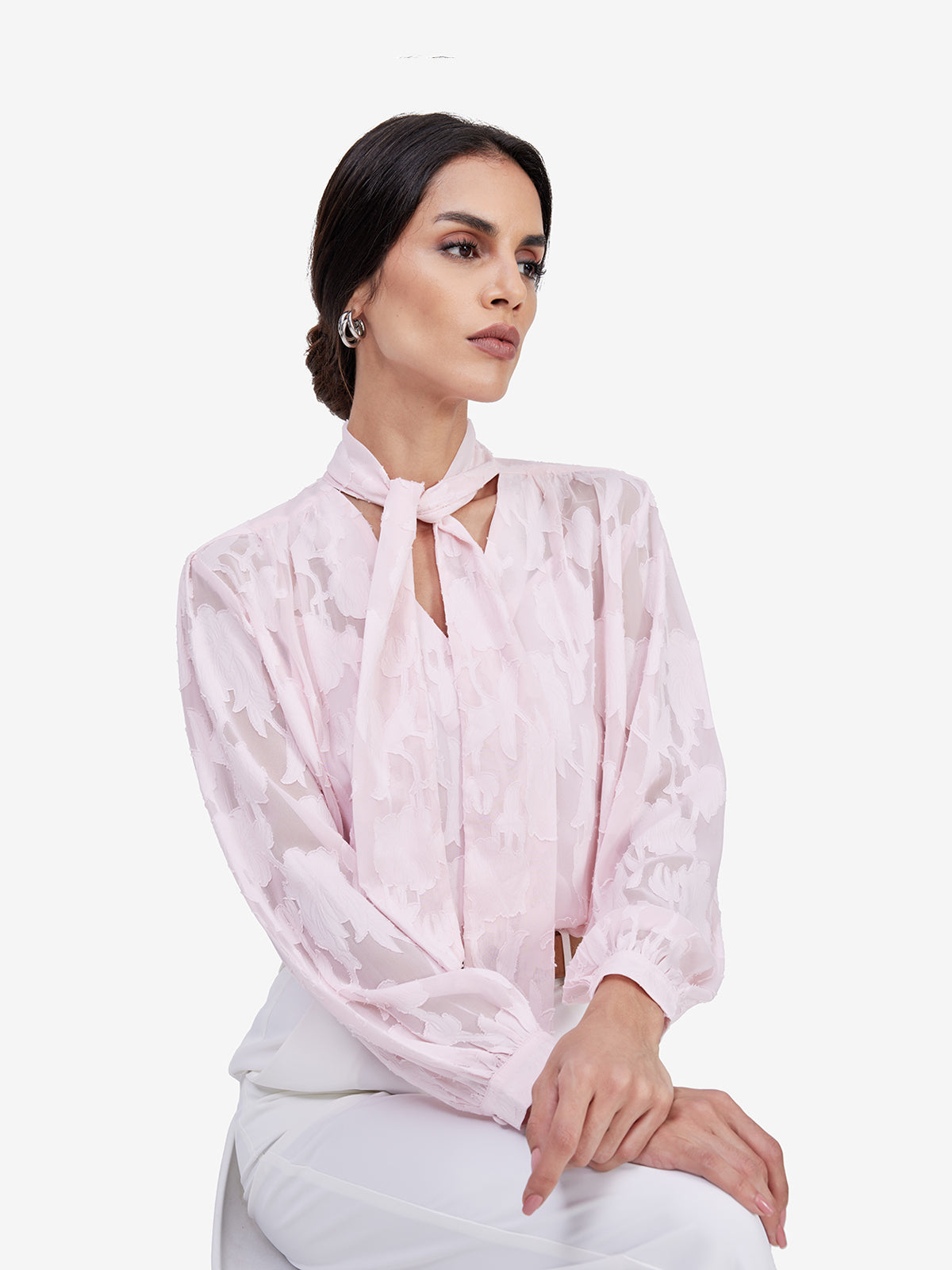 Women Pink Sheer Semiformal Top