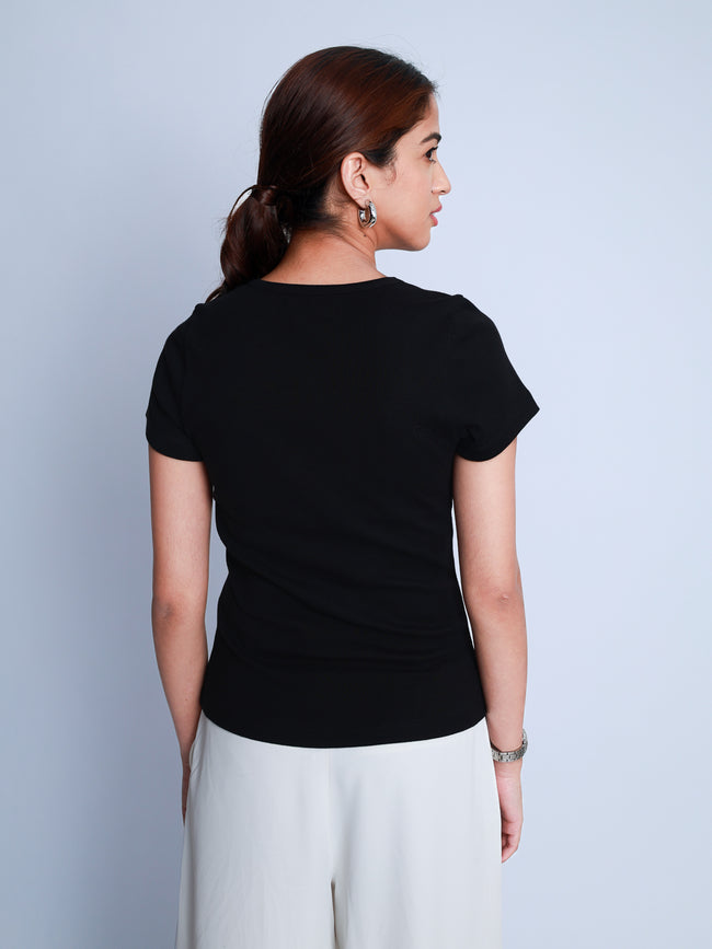 Women Ribbed Casual T-Shirt