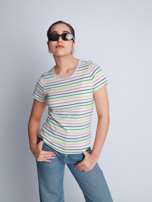 Women Multi Coloured Stripe Jersey T-shirt
