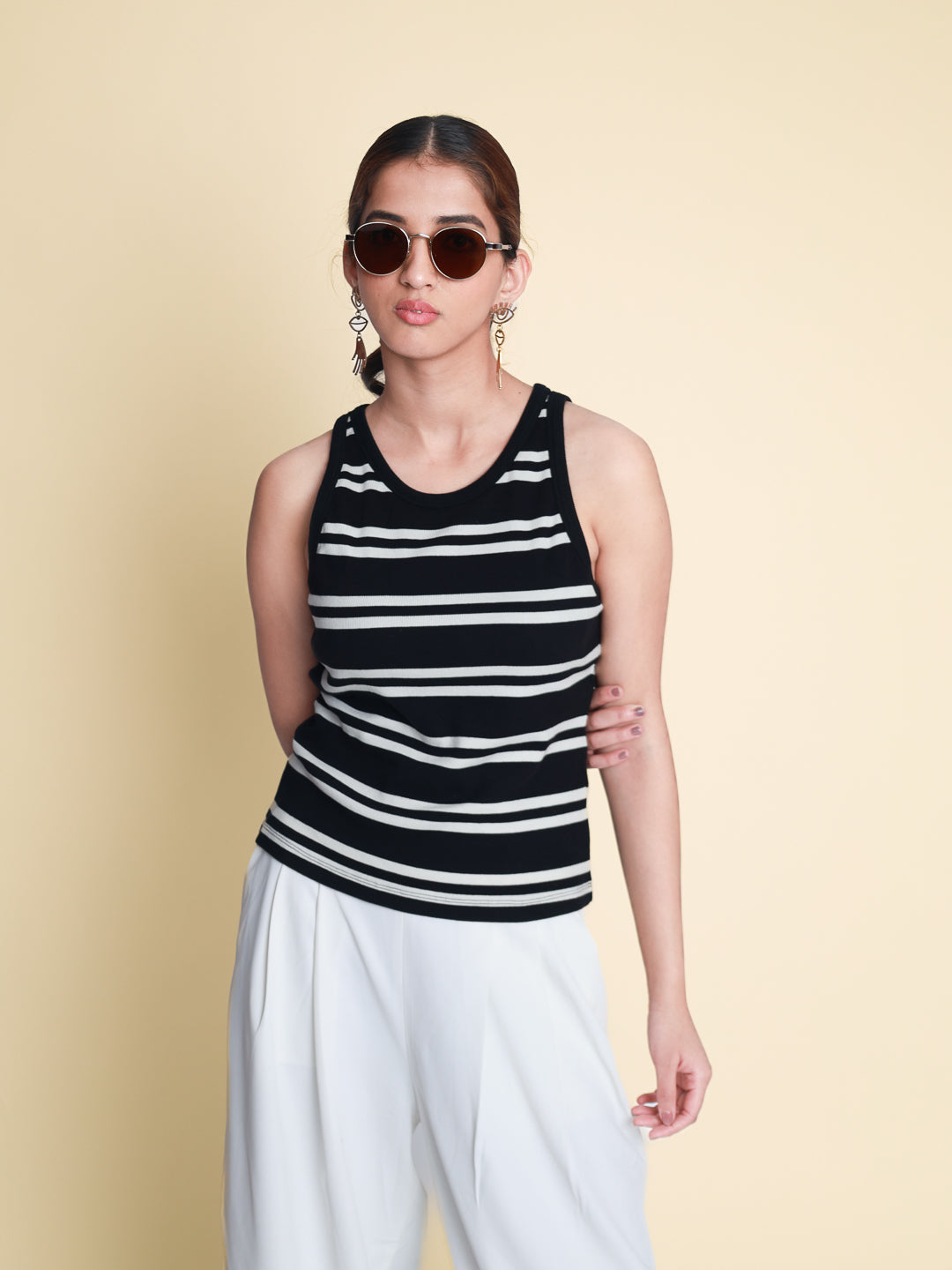 Women Rib Padded Stripe Vest