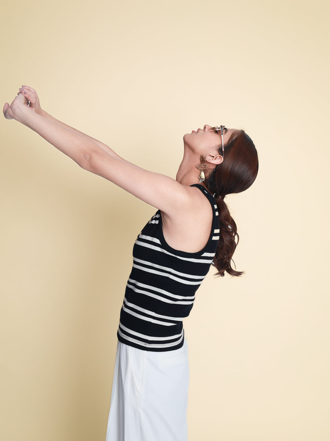 Women Rib Padded Stripe Vest