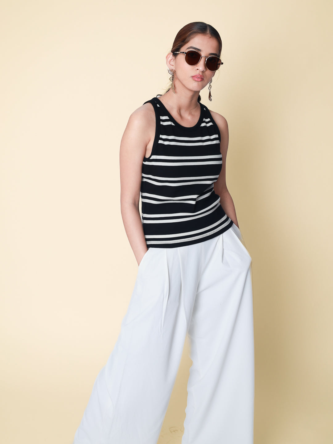 Women Rib Padded Stripe Vest