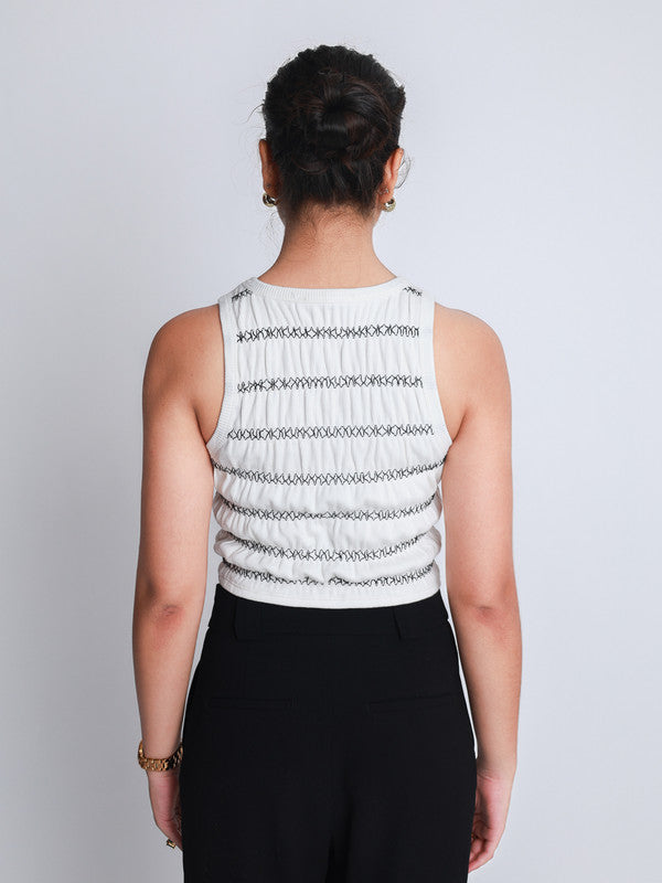 Women Smocked Vintage Rib Vest Crop Top