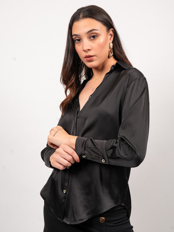 Premium Oversized Spread Collar Satin Party Shirt