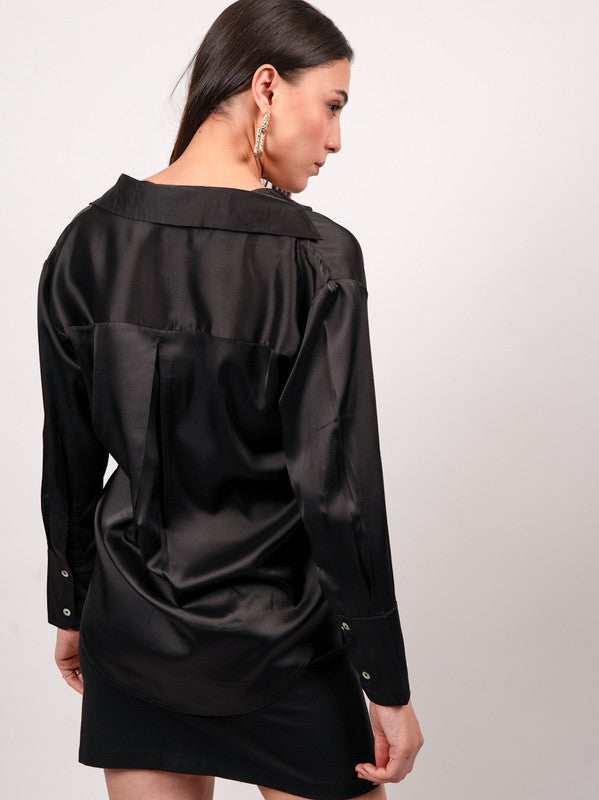 Women Black Satin Party Shirt