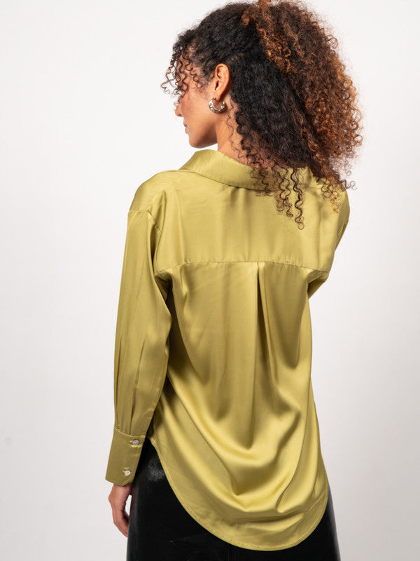 Women Green Satin Party Shirt