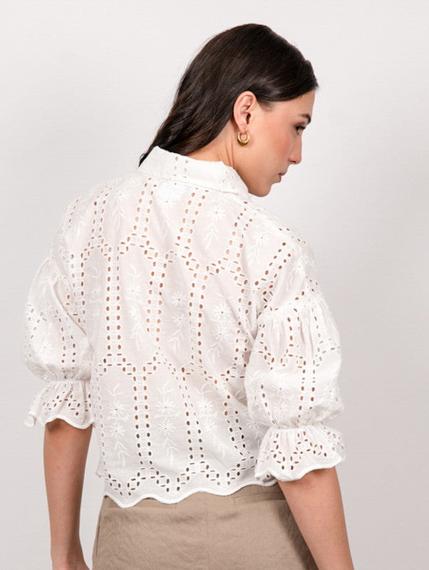 Women white schiffli embrioded shirt