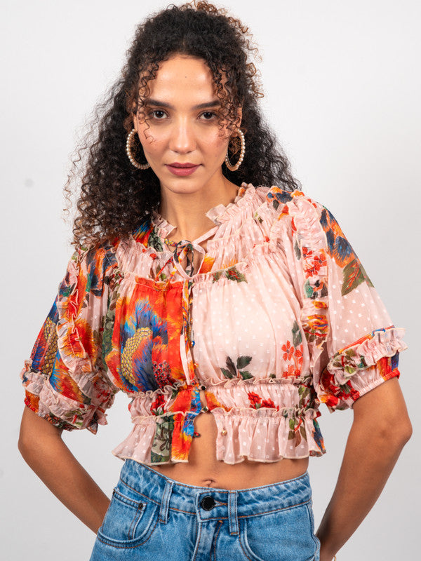 Chiffon Ruffled Printed Blouse