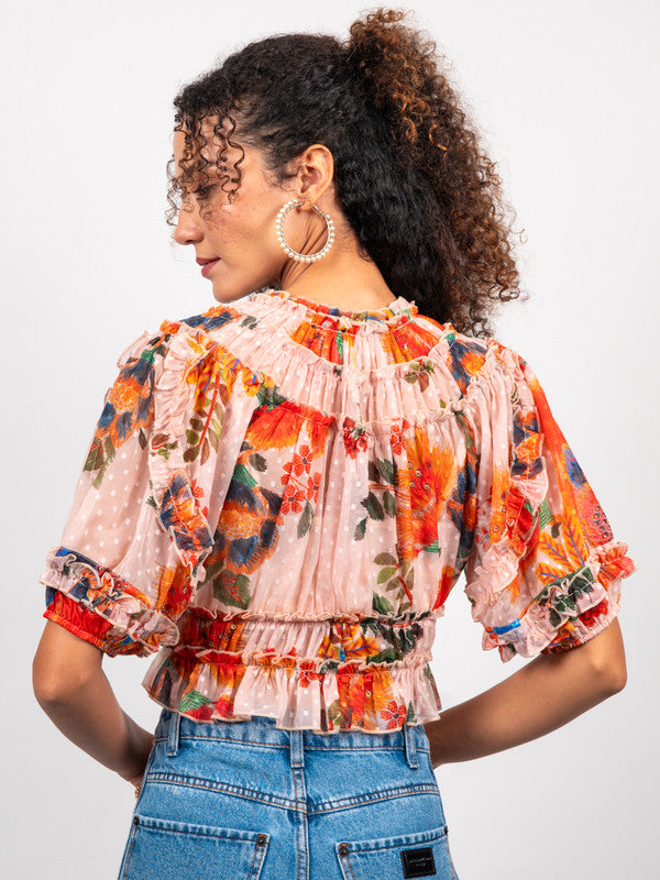 Women Chiffon Ruffled Printed Blouse