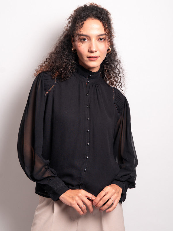 Lace inserted viscose blouse