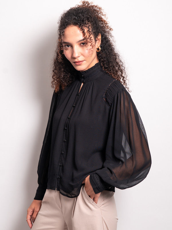 Lace inserted viscose blouse