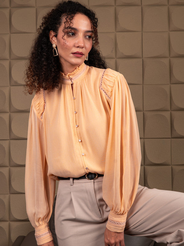 Lace inserted viscose blouse