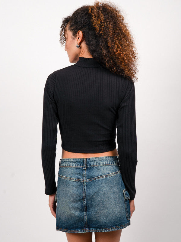 Women Black Cut-Out Fitted Top