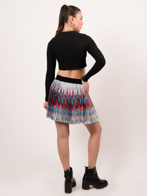 Women Fitted Top with Platted Flared Skirt