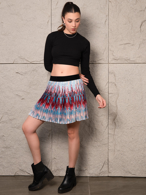 Women Fitted Top with Platted Flared Skirt