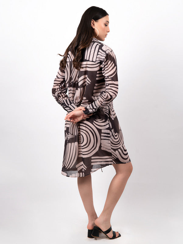Women Print Shirt Maxi Dress
