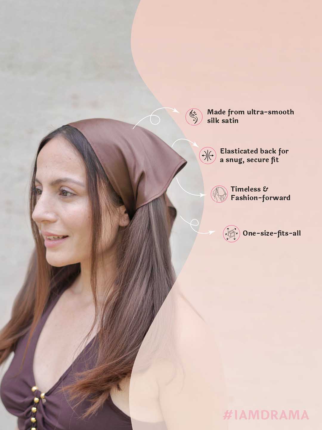 Multi Neutral Silk Satin Elastic Headscarf Set of 3
