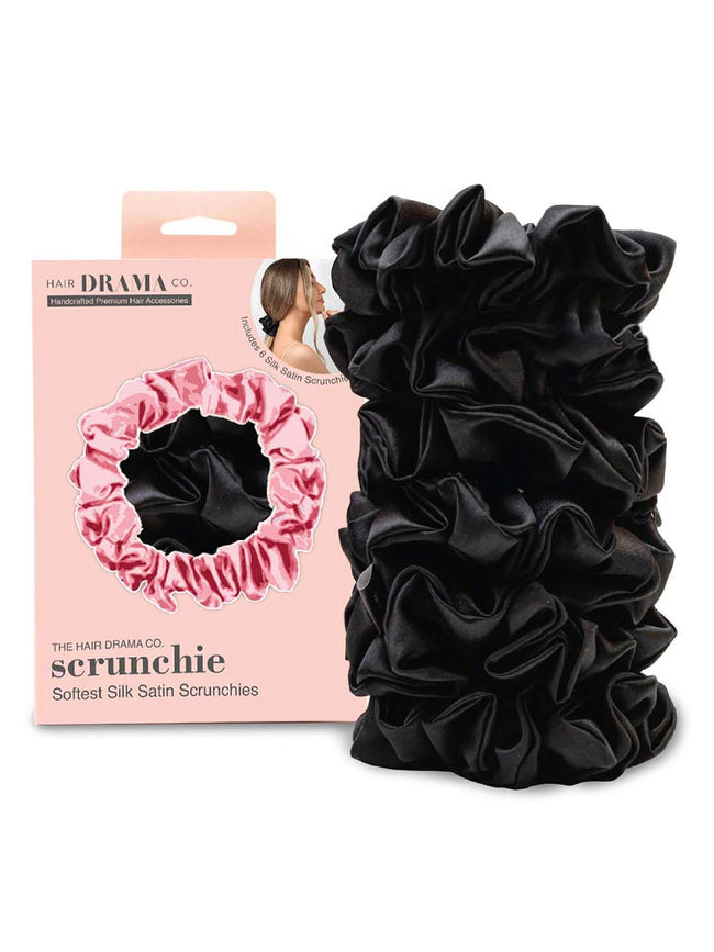 Multi  Black Silk Satin Scrunchies Set of 6