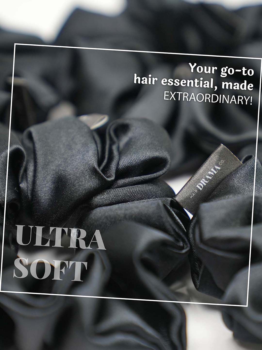 Multi  Black Silk Satin Scrunchies Set of 6