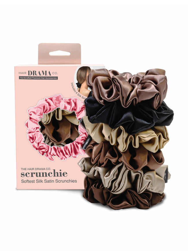 Multi  Neutral Silk Satin Scrunchies Set of 6