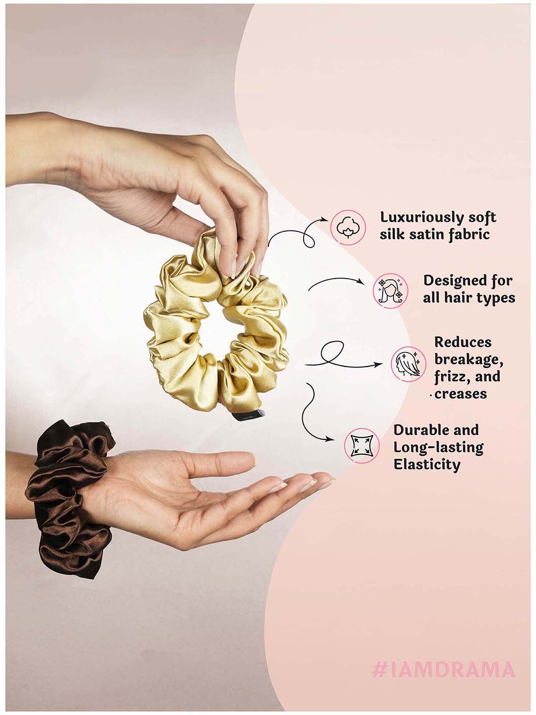 Multi  Neutral Silk Satin Scrunchies Set of 6