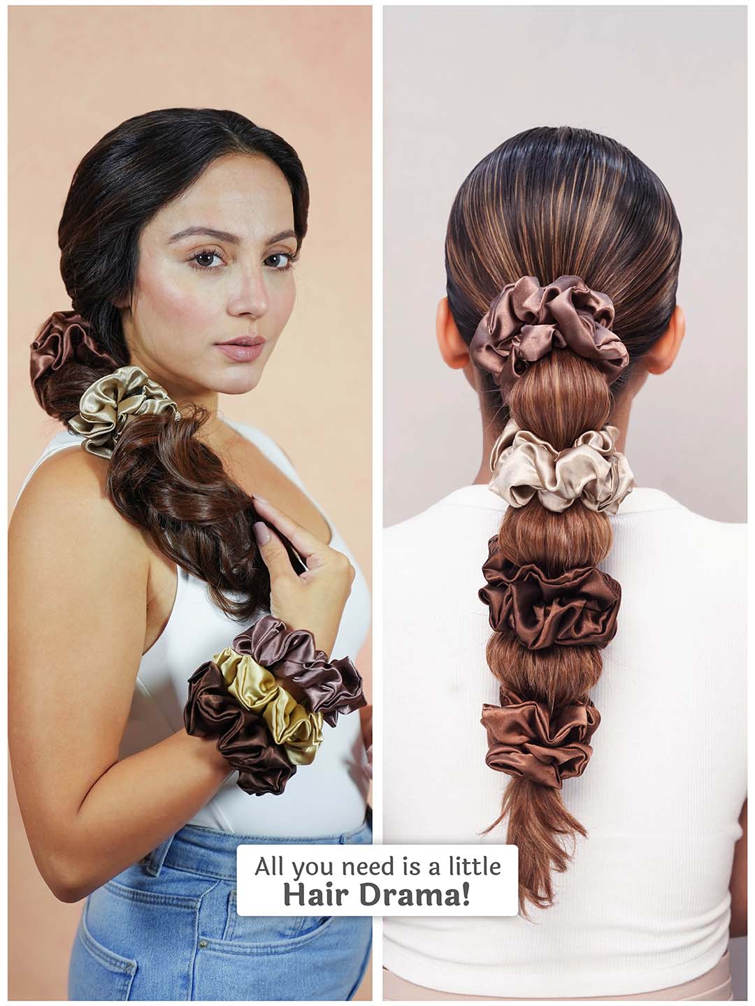 Multi  Neutral Silk Satin Scrunchies Set of 6