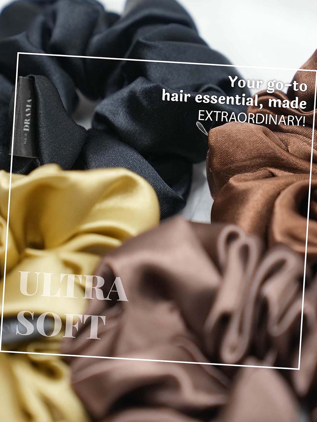 Multi  Neutral Silk Satin Scrunchies Set of 6