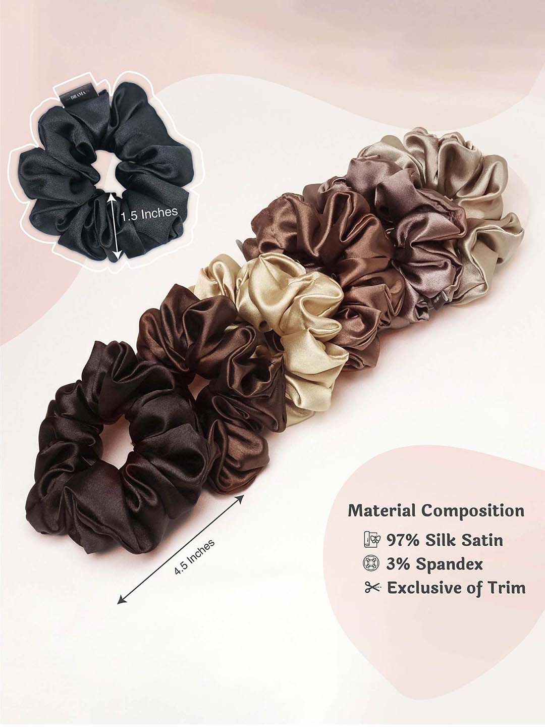 Multi  Neutral Silk Satin Scrunchies Set of 6