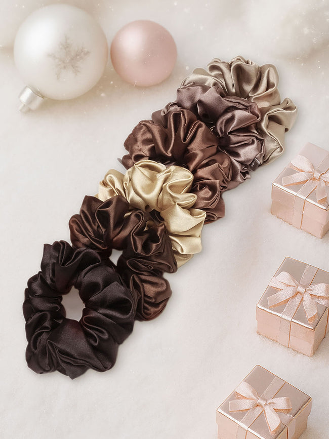 Multi  Neutral Silk Satin Scrunchies Set of 6