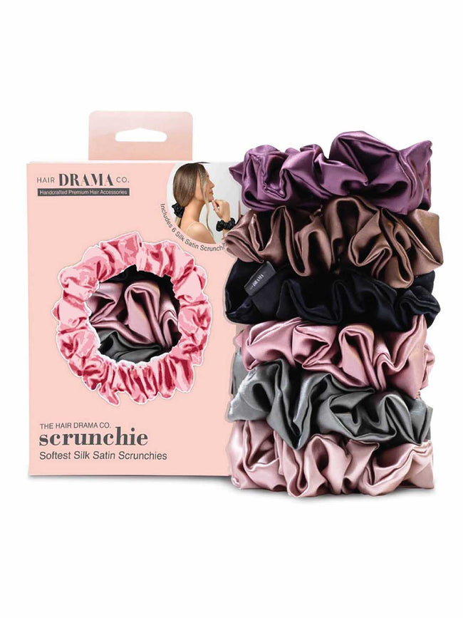 Multi Pastel Silk Satin Scrunchies Set of 6