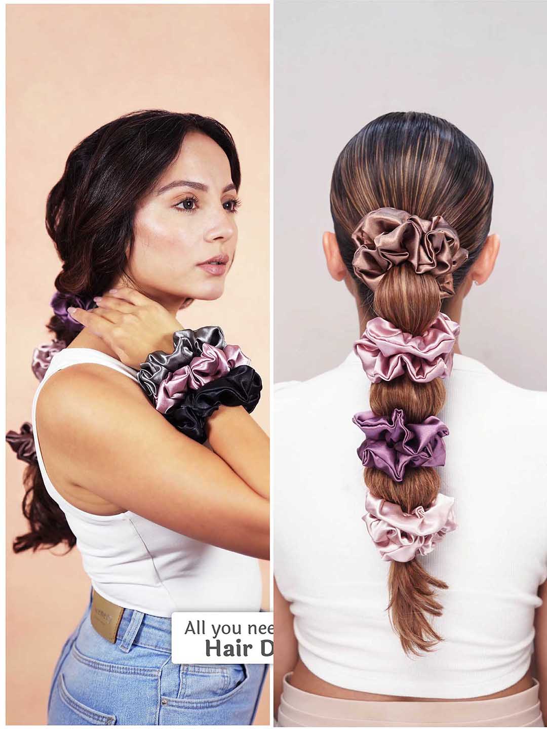 Multi Pastel Silk Satin Scrunchies Set of 6