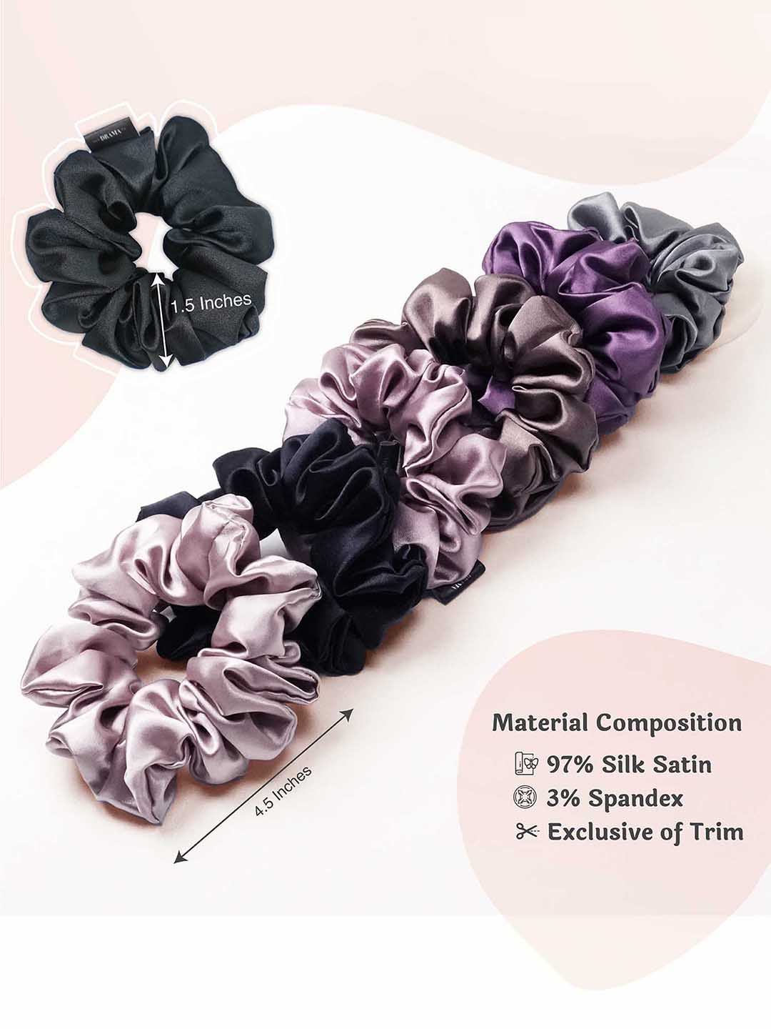 Multi Pastel Silk Satin Scrunchies Set of 6