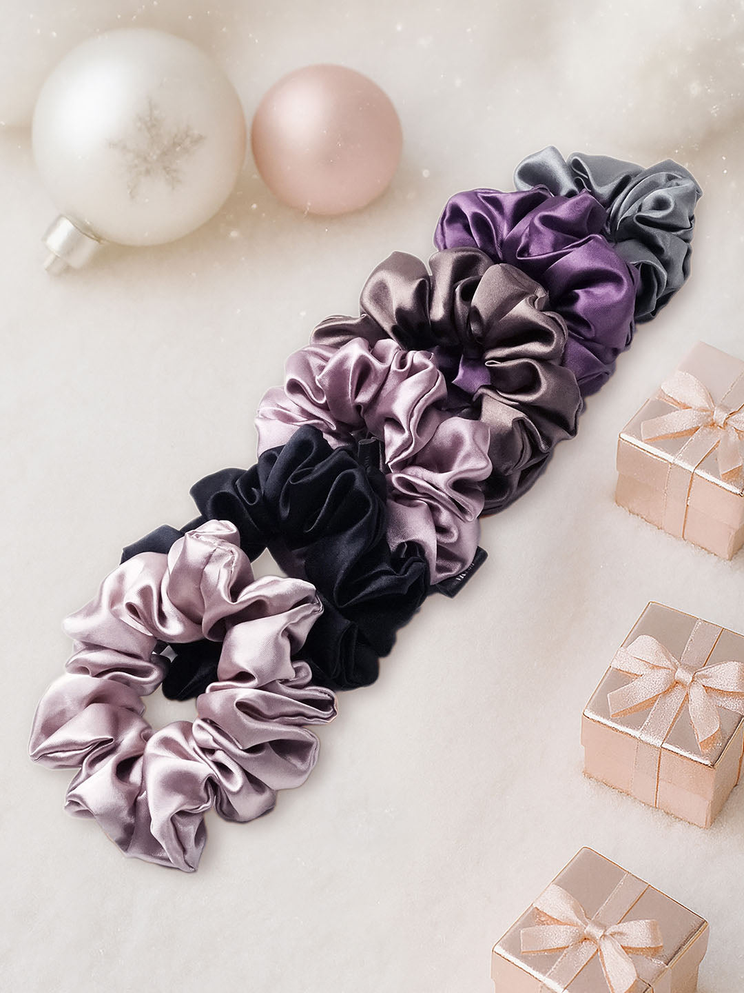 Multi Pastel Silk Satin Scrunchies Set of 6